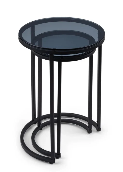 Julian Bowen Black Round Nesting Side Tables Smoked Glass (55  x 40 x 40cm)