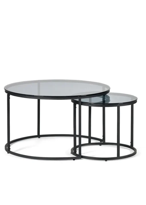 Julian Bowen Black Round Nesting Coffee Tables Smoked Glass (50 x 80 x 80cm)