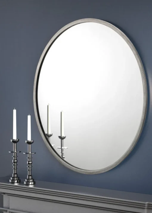 Julian Bowen Octave Round Pewter Wall Mirror (80 x 80 x 2cm)