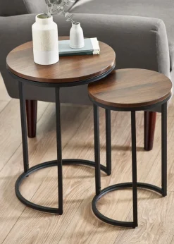 Julian Bowen Walnut  Tribeca Round Nesting Side Tables (55 x 40 x 40cm)