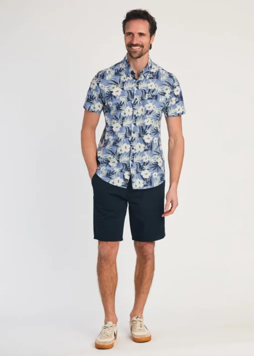 Kensington Eastside Blue Cotton Printed Poplin Short Sleeve Shirt