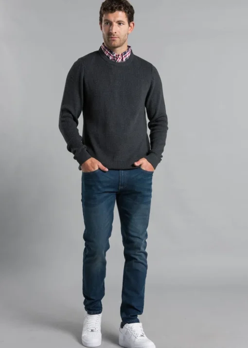 Kensington Eastside Charcoal Mock Checked Shirt Crew Neck Jumper