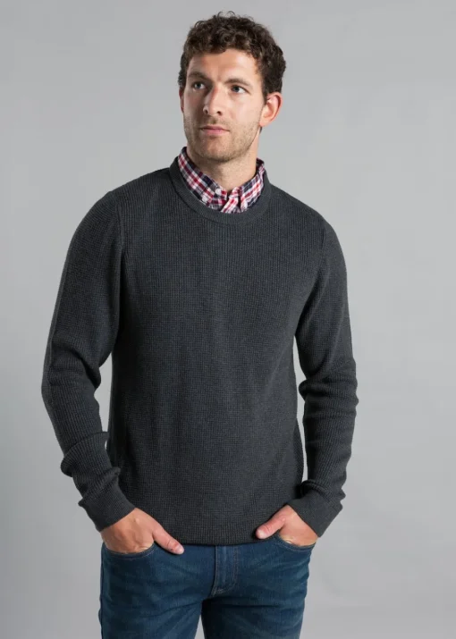 Kensington Eastside Charcoal Mock Checked Shirt Crew Neck Jumper