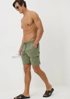 Khaki Cargo Swim Shorts