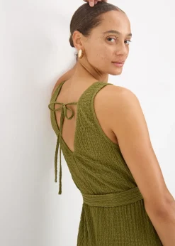 Khaki Crinkle Textured Jumpsuit