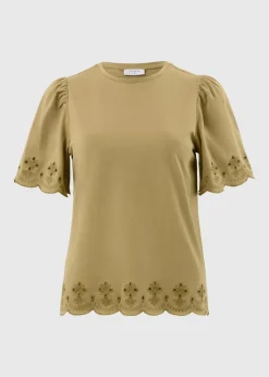 Khaki Floral Cut Out T-Shirt