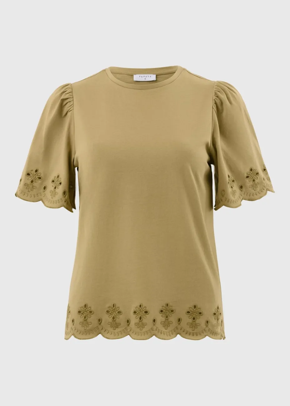 Khaki Floral Cut Out T-Shirt