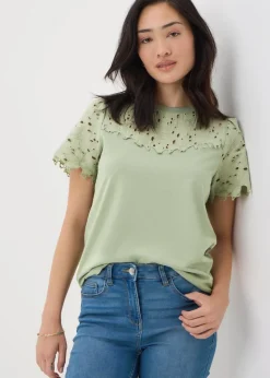 Khaki Floral Lace T-Shirt