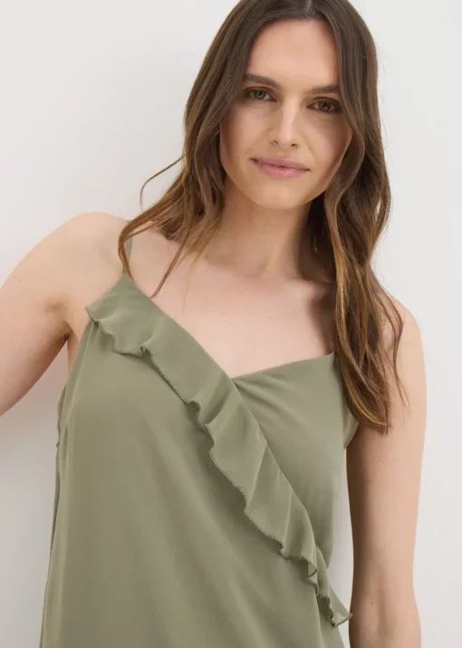 Khaki Frill Strappy Midi Dress