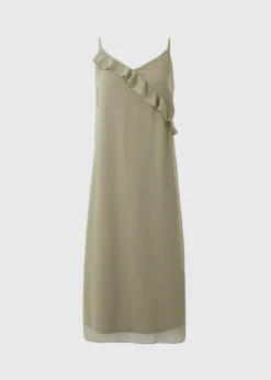 Khaki Frill Strappy Midi Dress
