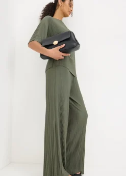 Khaki Plisse Co-Ord Trousers