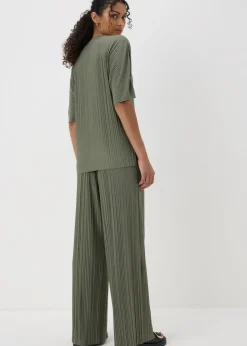 Khaki Plisse Co-Ord Trousers