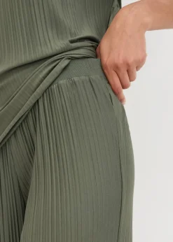 Khaki Plisse Co-Ord Trousers