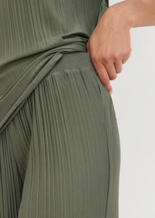 Khaki Plisse Co-Ord Trousers