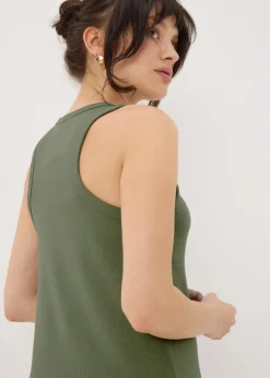 Khaki Racer Back Ribbed Midi Dress