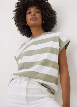 Khaki Stripe Short Sleeve Top