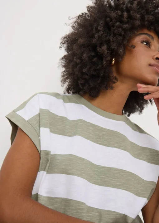 Khaki Stripe Short Sleeve Top