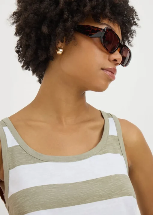 Khaki Stripe Slub Vest