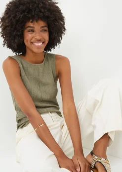 Khaki Textured Seam Vest Top