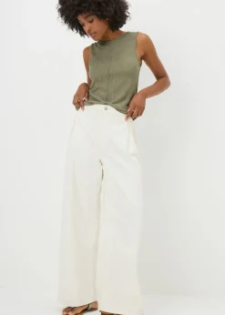 Khaki Textured Seam Vest Top