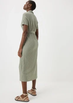 Khaki Textured Shirt Midi Dress