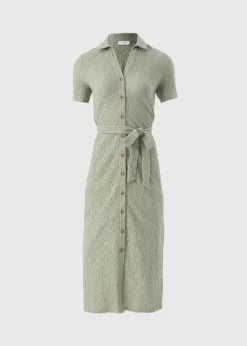 Khaki Textured Shirt Midi Dress