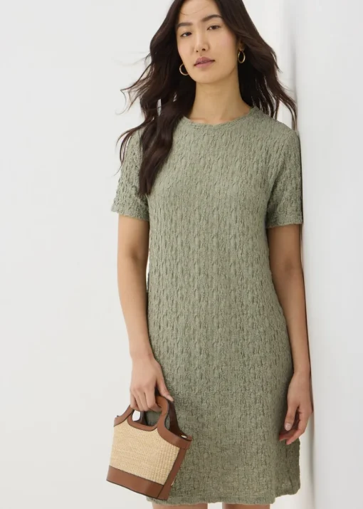 Khaki T-Shirt Textured Mini Dress