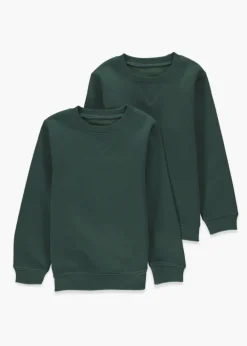 Kids 2 Pack Green Crew Neck School Sweatshirts (3-13yrs)