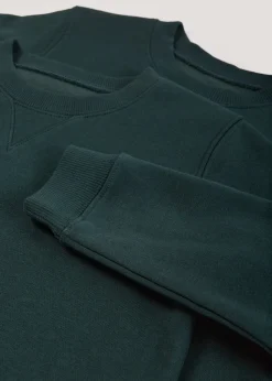 Kids 2 Pack Green Crew Neck School Sweatshirts (3-13yrs)
