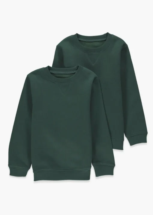 Kids 2 Pack Green Crew Neck School Sweatshirts (3-13yrs)