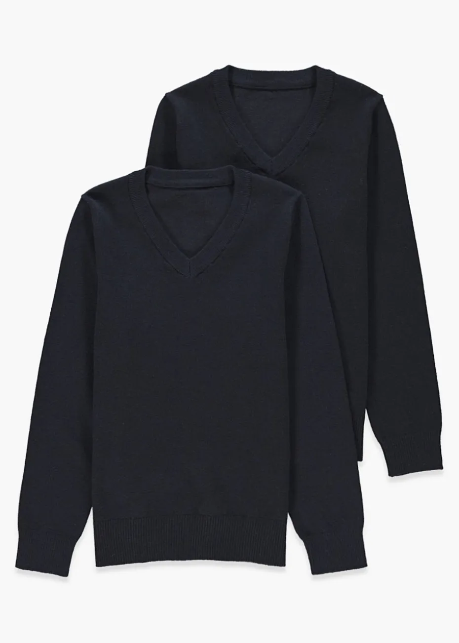 Kids 2 Pack Navy V-Neck School Jumpers (3-13yrs)