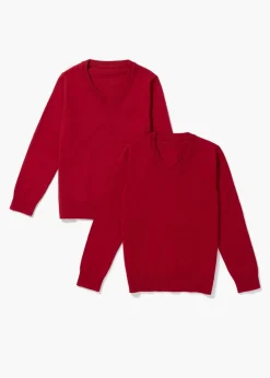 Kids 2 Pack Red V-Neck School Jumpers (3-13yrs)