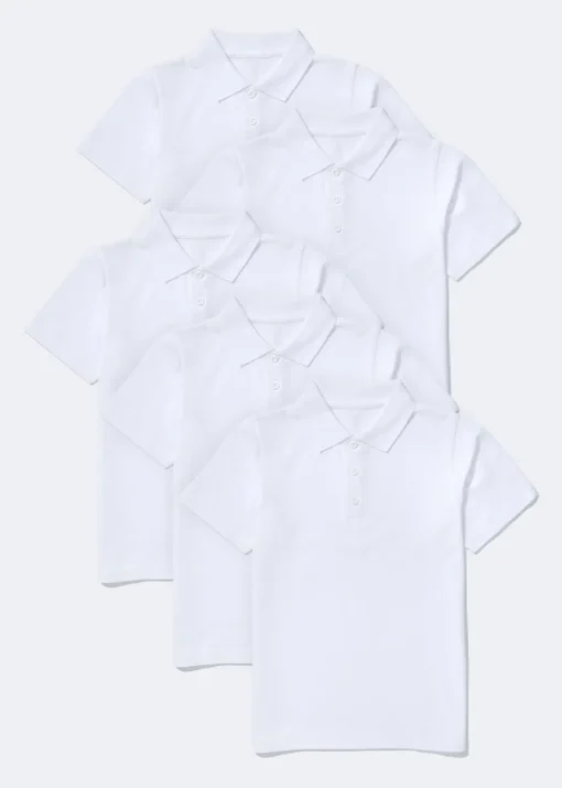 Kids 5 Pack White School Polo Shirts (3-16yrs)