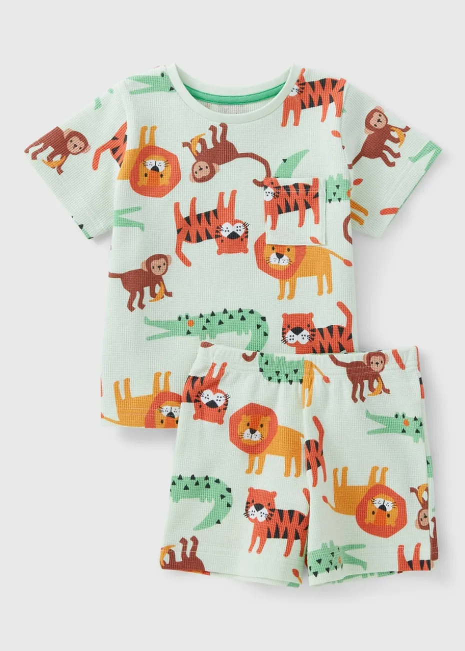 Kids Green Animal Waffle Pyjama Set (1-7yrs)