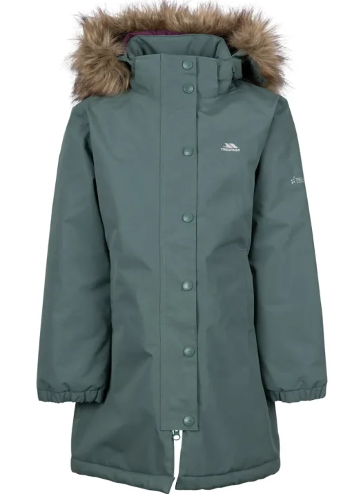 Kids Trespass Green Astound Faux Fur Collar Coat (2-12yrs)