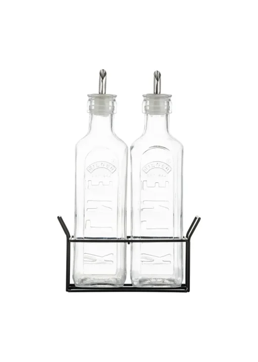 Kilner Set of 2 Oil Bottles & Metal Rack (600ml)