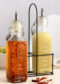 Kilner Set of 2 Oil Bottles & Metal Rack (300ml)