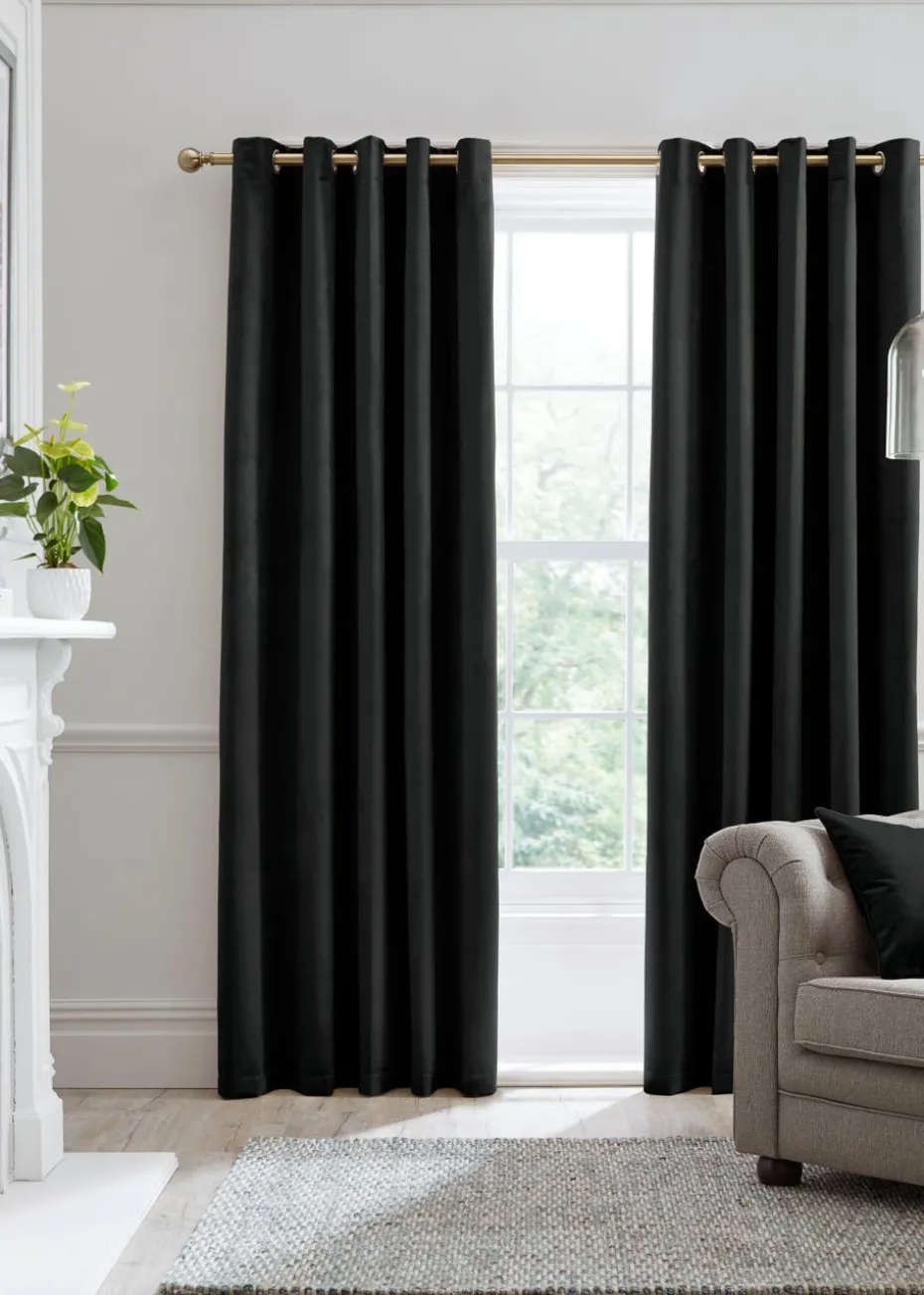 Laurence Llewelyn-Bowen Montrose Velvet Blackout Black Eyelet Curtains