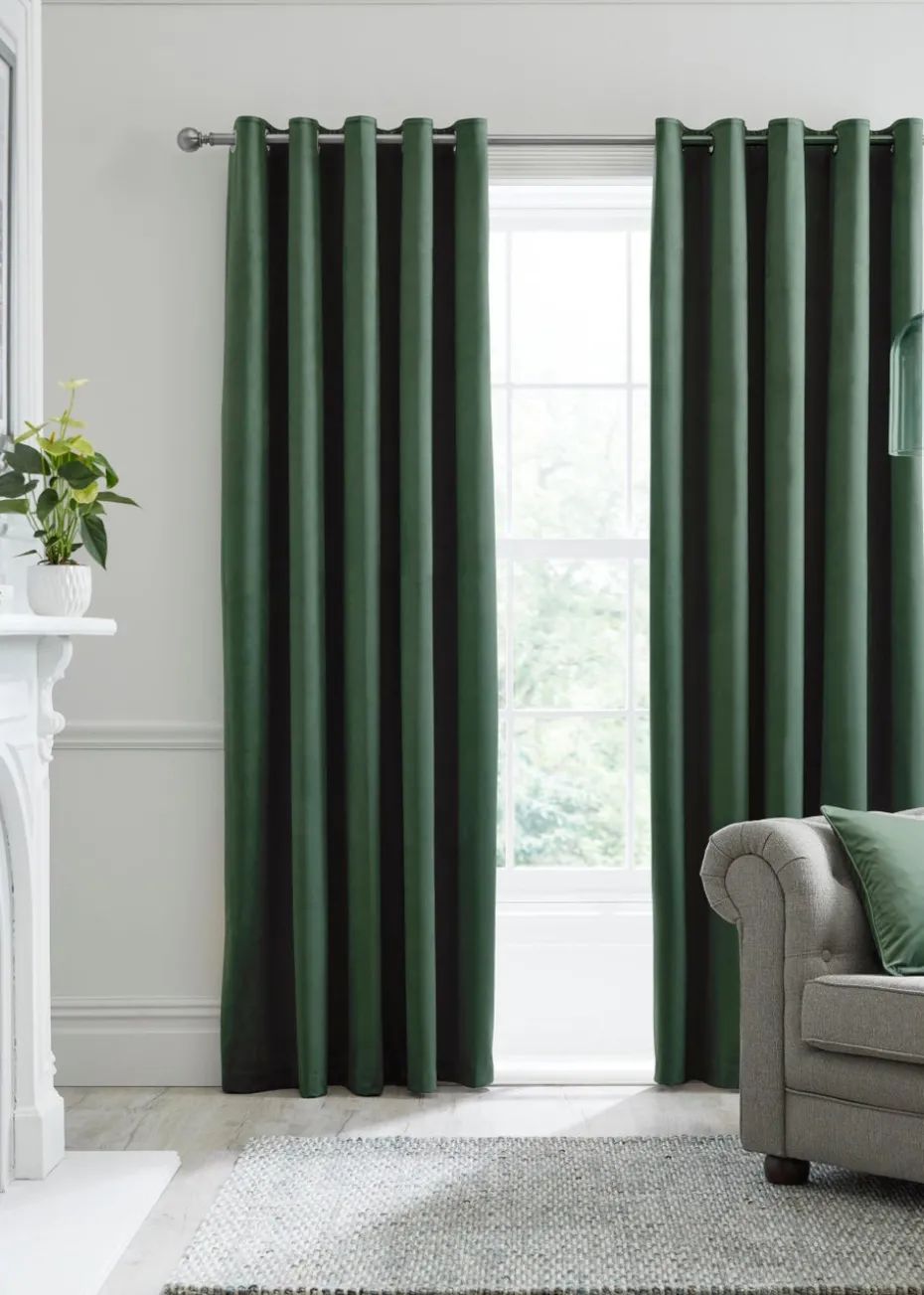Laurence Llewelyn-Bowen Montrose Velvet Blackout Green Eyelet Curtains