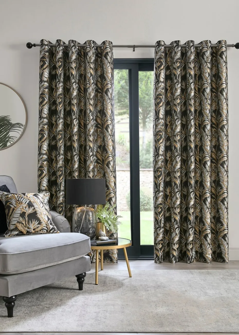 Laurence Llewelyn-Bowen Paradise Palm Jacquard Black Eyelet Curtains