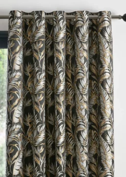 Laurence Llewelyn-Bowen Paradise Palm Jacquard Black Eyelet Curtains