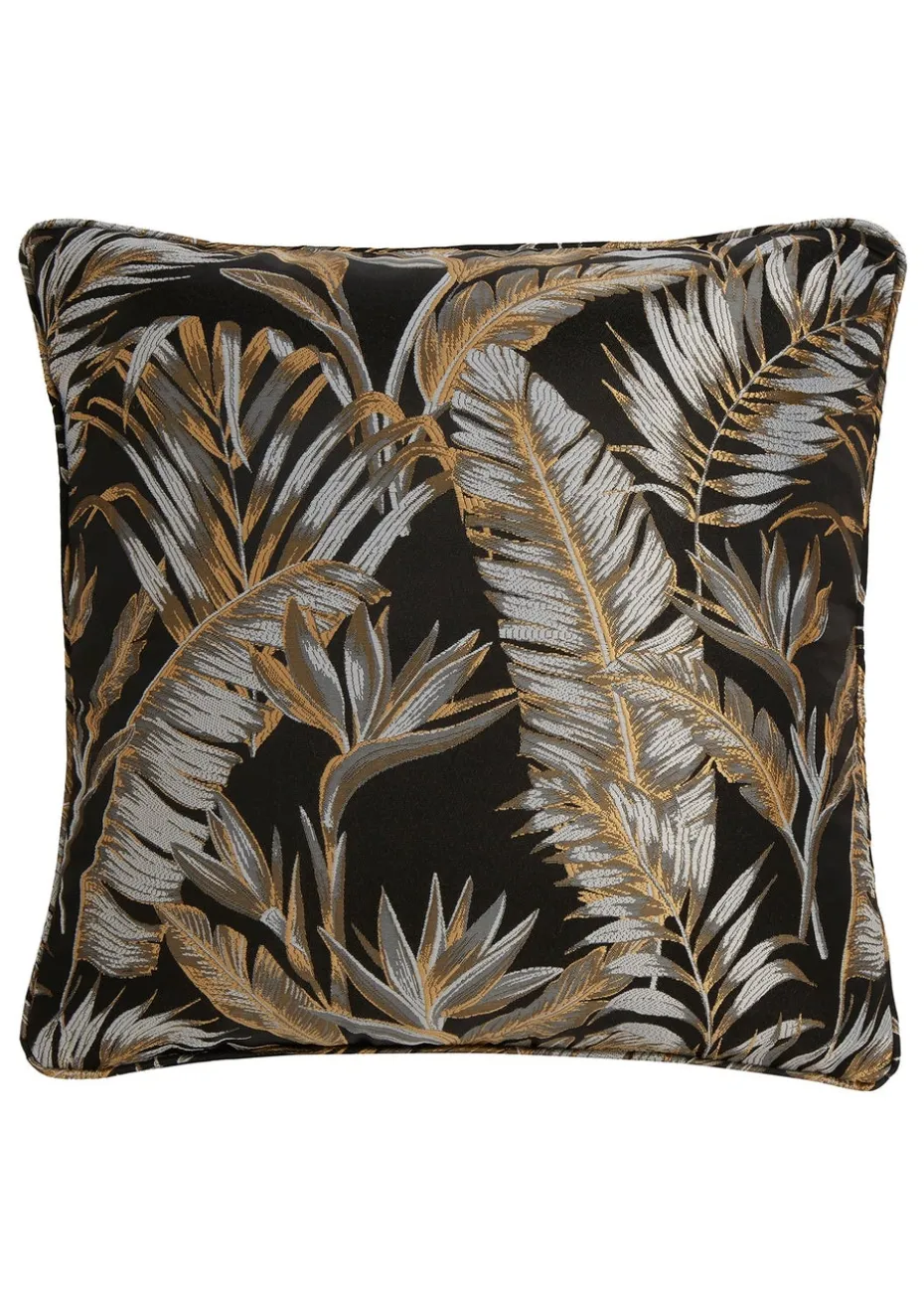 Laurence Llewelyn-Bowen Paradise Palm Jacquard Black Filled Cushion (43cm x 43cm)