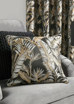 Laurence Llewelyn-Bowen Paradise Palm Jacquard Black Filled Cushion (43cm x 43cm)
