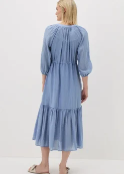 Light Blue Raglan Midi Shirt Dress