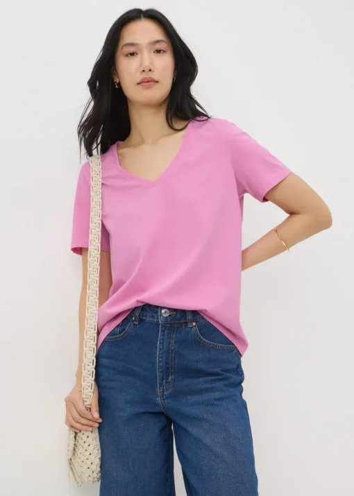 Light Pink V-Neck Regular Fit T-Shirt