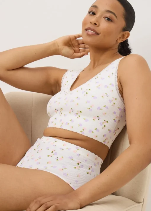 Lilac 2 Pack Ribbed Floral Bralette Set