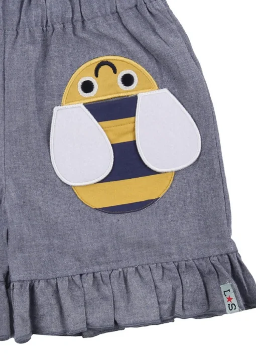 Lilly & Sid Blue Busy Bee Applique Shorts (24 Months- 8 Years)