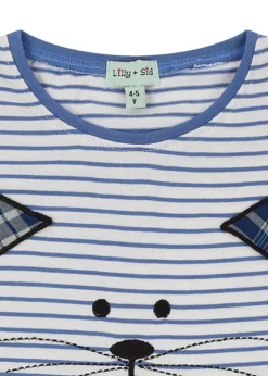 Lilly & Sid Blue Cat Applique Top (24 Months- 8 Years)