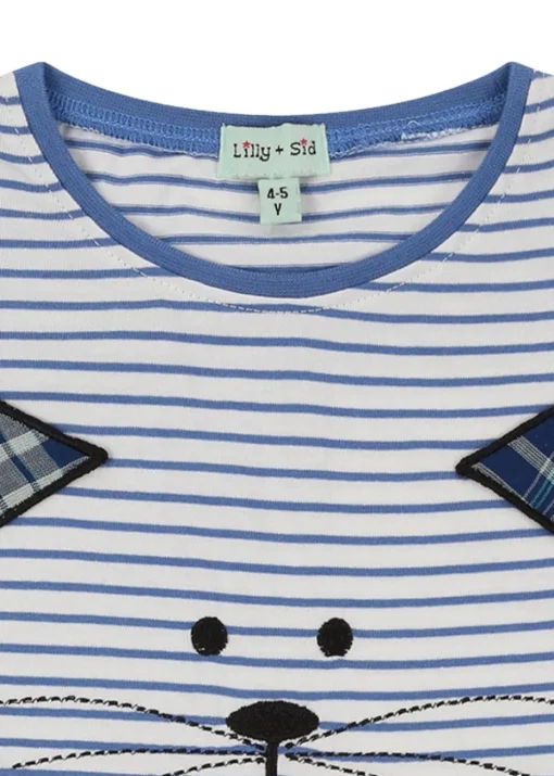 Lilly & Sid Blue Cat Applique Top (24 Months- 8 Years)