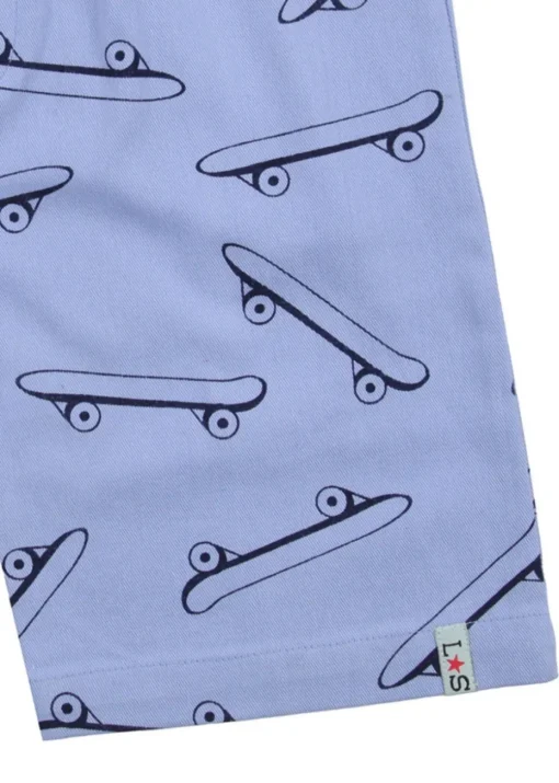 Lilly & Sid Blue Skateboard Print Shorts (24 Months- 8 Years)